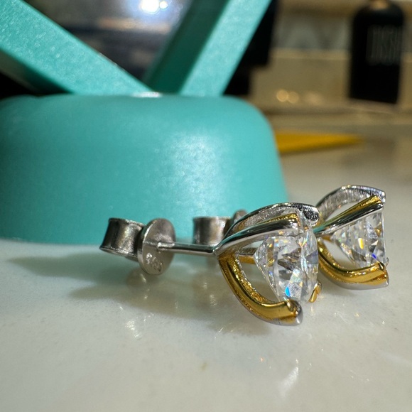 3ct Moissanite Gold and Silver Stud Earrings, item 439 - Picture 3 of 9